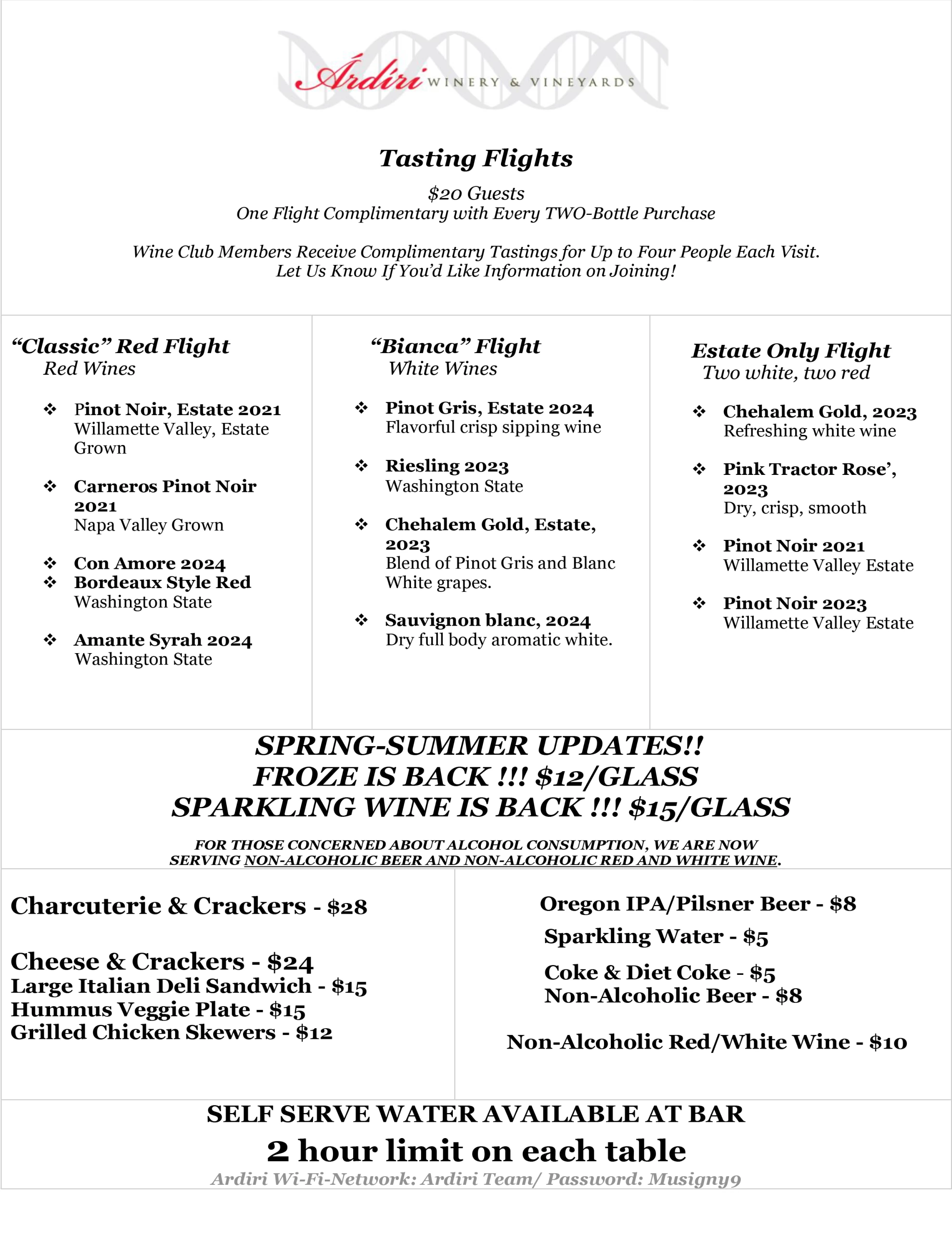 2026 NON WINE CLUB MENU 1