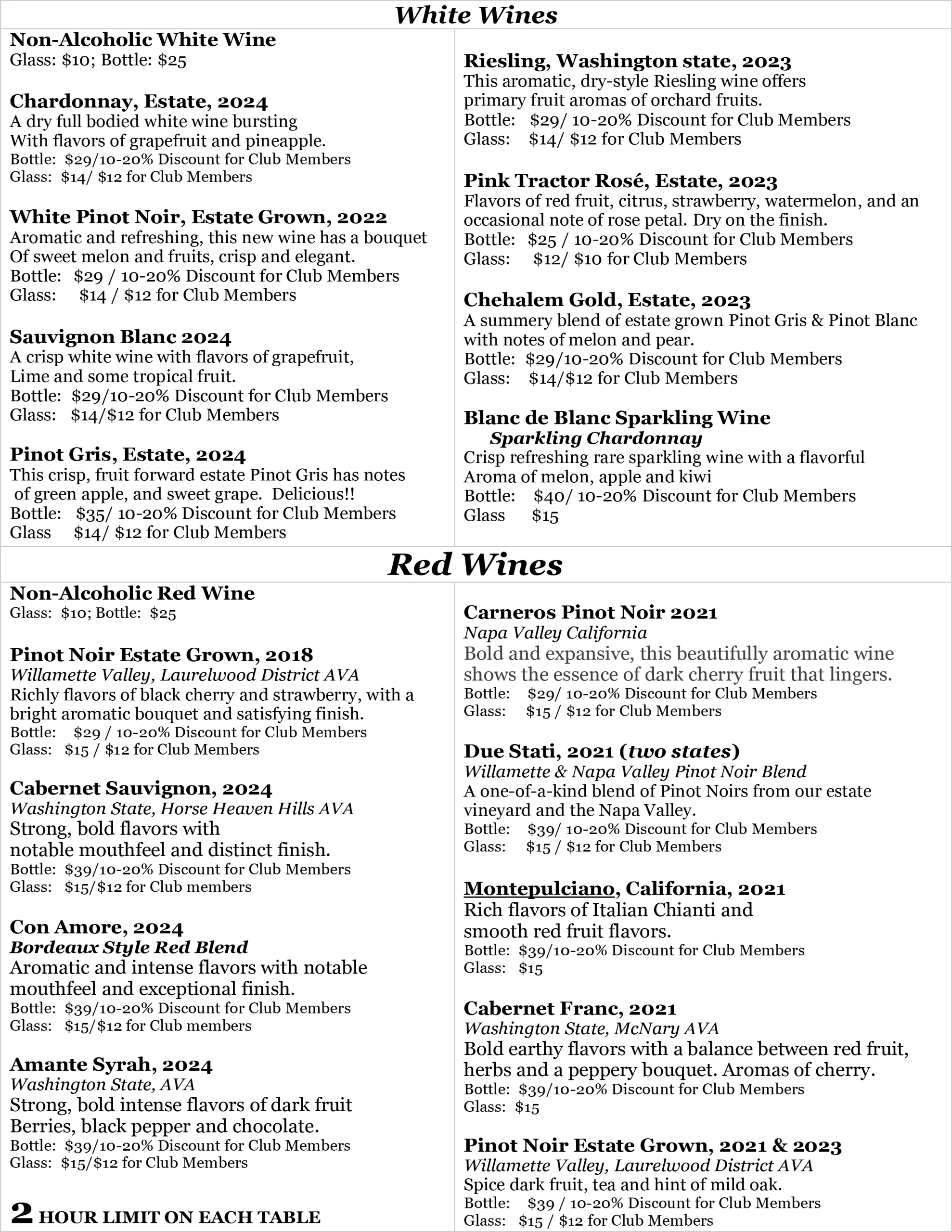 2026 NON WINE CLUB MENU 2