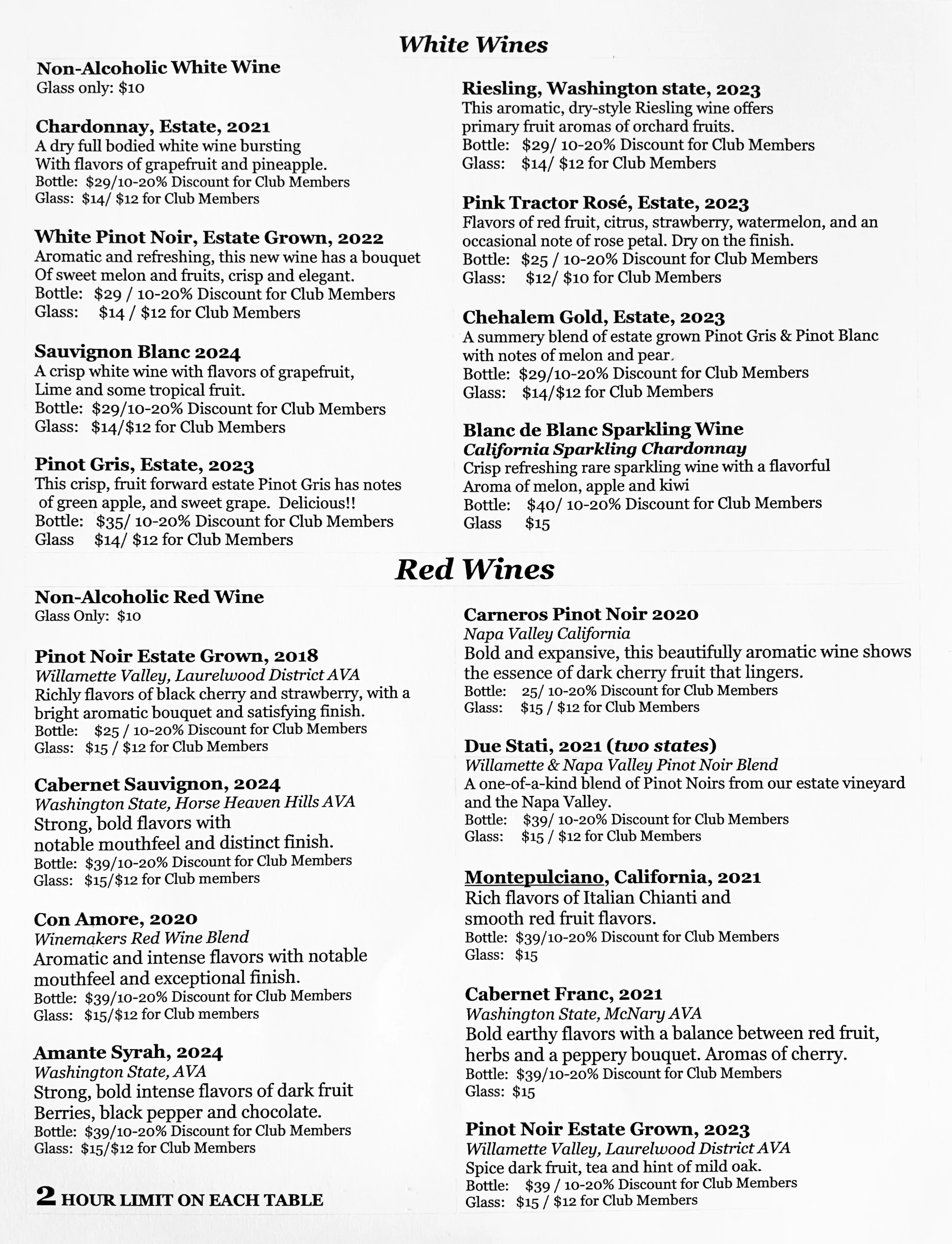 ArdiriWinery Menu 2026 back